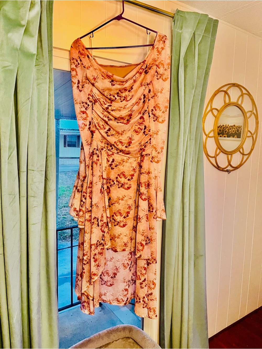 SHEIN Blush Floral Draped High-Low Dress